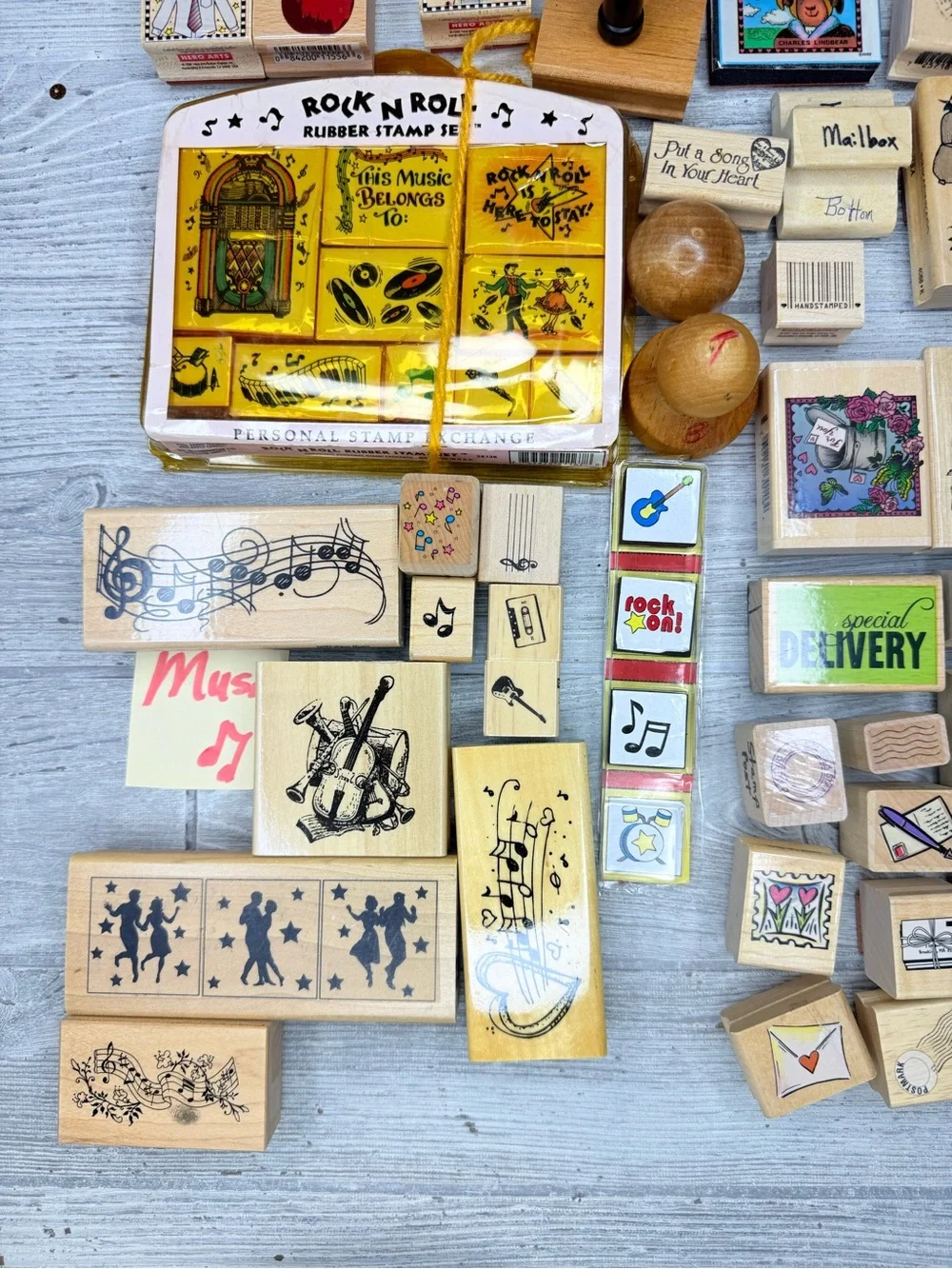 133 mostly wooden rubber crafting stamps scrapbooking month , love , mail , time